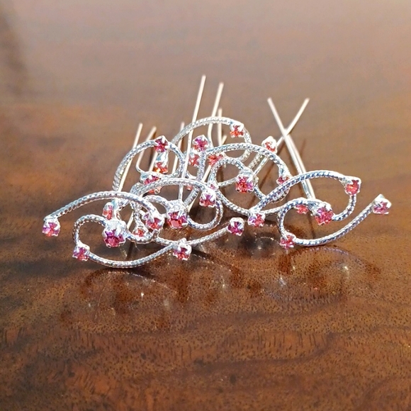 NEW! 6 Hair Pins Rope Design Pink Rhinestone wedding Headwear 5755 - Picture 2 of 6